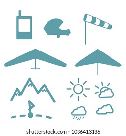 
Set of vector icons on hang gliding theme.