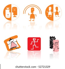 Set of vector icons on subjects of dance, fitness and entertainments