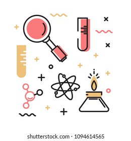 Set of vector icons on the theme of science. Vector illustration. 
