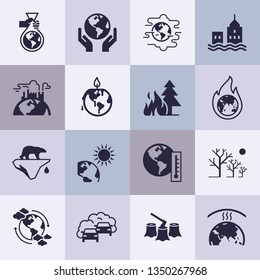 Set of vector icons on the theme of ecology, global warming and ecology problems of our planet as a whole. Different variants of environmental icons in flat style isolated on background.