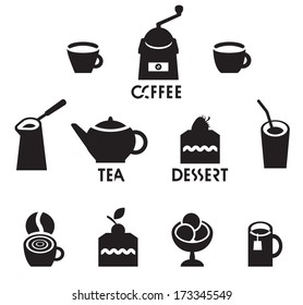 set of vector icons on the theme of tea, coffee, dessert