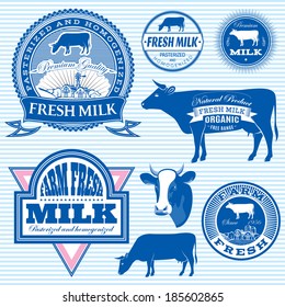 set of vector icons on the theme of cow's milk