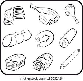 set of vector icons on the theme of meat