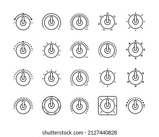 Set of vector icons on theme Control Panel, Mode Control. Icon Selector, Switch, Programmer. Power, Balance, Level, Heat-Cold mode selection. For Internet, Design, Home Appliances, Electronics.