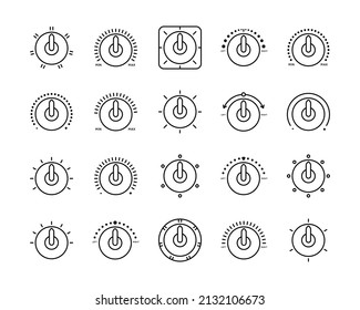 Set of vector icons on theme Control Panel, Mode Control. Icon Selector, Switch, Programmer. Power, Balance, Level, Heat-Cold mode selection. For Internet, Design, Home Appliances, Electronics.