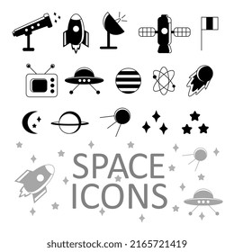set vector icons on the theme of space