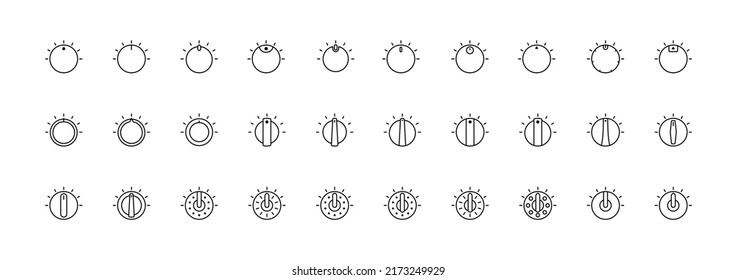 Set of Vector Icons on Theme Adjustment, Mode Selection, Control, Switching, Change. Presented Balance, Power, Minimum, Maximum, Left, Right Power Mode Control Panel