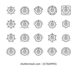 Set of Vector Icons on Theme Adjustment, Mode Selection, Control, Switching, Change. Presented Balance, Power, Minimum, Maximum, Left, Right, Power, Mode, Control Panel.