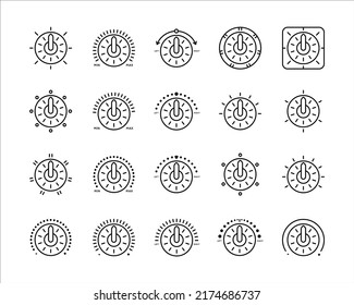 Set of Vector Icons on Theme Adjustment, Mode Selection, Control, Switching, Change. Presented Balance, Power, Minimum, Maximum, Left, Right, Power, Mode, Control Panel.