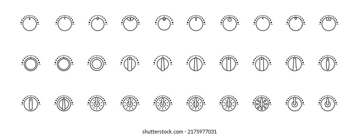 Set of Vector Icons on Theme Adjustment, Mode Selection, Control, Switching, Change. Presented Balance, Power, Minimum, Maximum, Left, Right Power Mode Control Panel