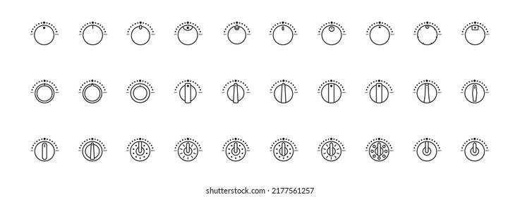 Set von Vektorsymbols auf Themaeinstellung, Modusauswahl, Steuerung, Switching, Ändern. Angezeigte Balance, Leistung, Minimum, Maximum, linke, rechte Betriebsanzeige