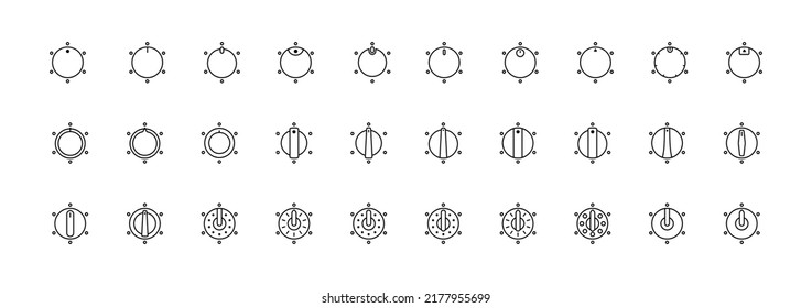 Set of Vector Icons on Theme Adjustment, Mode Selection, Control, Switching, Change. Presented Balance, Power, Minimum, Maximum, Left, Right Power Mode Control Panel