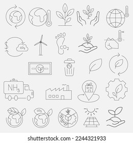 Conjunto de iconos vectoriales sobre el tema ESG, Medio ambiente, gobernanza social y corporativa en un estilo minimalista. Sencillo símbolo ESG. Stroke editable. Diseñado para aplicaciones y web. Ecología problema ESG, Ozon