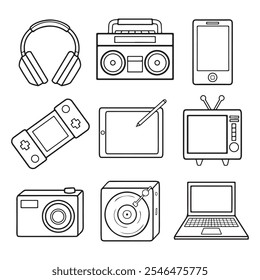 Set of vector icons on the theme of electronic devices and gadgets.