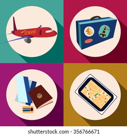 Set of vector icons on the theme of travel