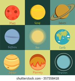 Set of vector icons on the theme of our solar system