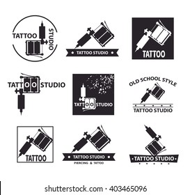 Set of vector icons on the theme of the tattoo. Design in flat style