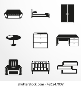 Set of vector icons on the theme of furniture.
