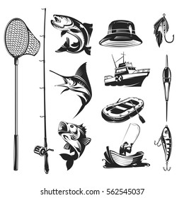 Set vector icons on the theme of fishing