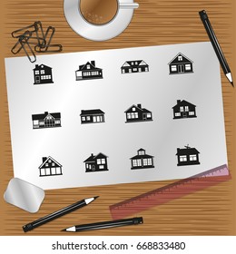 Set of vector icons on the theme of private homes.