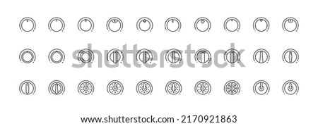 Set of Vector Icons on Theme Adjustment, Mode Selection, Control, Switching, Change. Presented Balance, Power, Minimum, Maximum, Left, Right Power Mode Control Panel