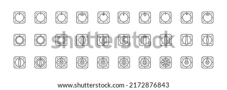 Set of Vector Icons on Theme Adjustment, Mode Selection, Control, Switching, Change. Presented Balance, Power, Minimum, Maximum, Left, Right Power Mode Control Panel