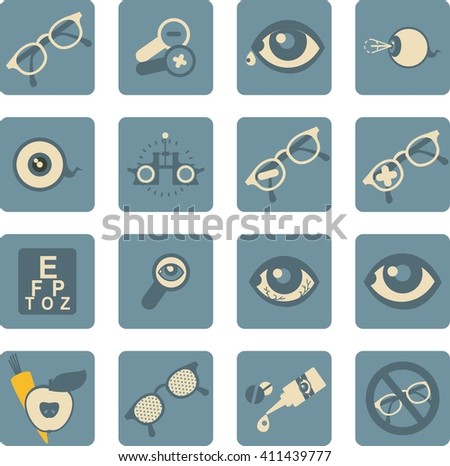 set of vector icons on the theme of care and eye health ophthalmologist