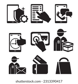 A set of vector icons for online ordering and delivery.
