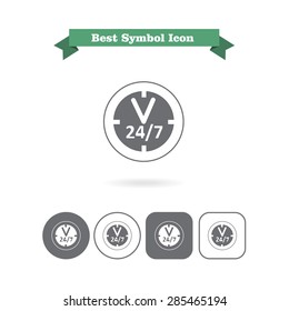 Set of vector icons with opening hours sign, with text on green ribbon