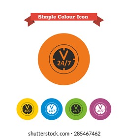 Set of vector icons with opening hours sign, with text on red ribbon