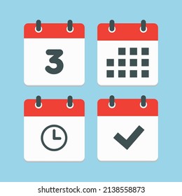 Establecer el calendario de páginas de iconos vectoriales - número 3, aplicación de agenda, temporizador y marca realizada. 