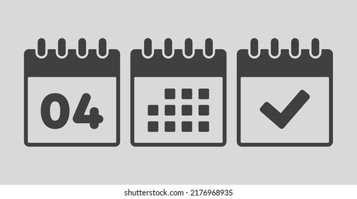 Set vector icons page calendar - number 4, mark done, agenda app. Mark business, deadline, date icon. Pictogram yes, success, check, approved, confirm and reminder. Date schedule four