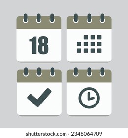 Stellen Sie Vektorsymbol-Kalender - Tag 18, markieren fertig, Agenda-App, Timer. Markieren Sie Business, Deadline, Datumssymbol. Piktogramm ja, Erfolg, Prüfung, Genehmigung, Bestätigung und Erinnerung. Zeit, Countdown und Erinnerung