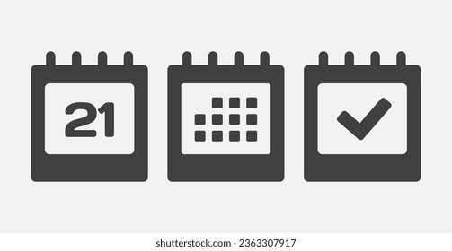 Stellen Sie Vektorsymbol-Kalender - Tag 21, markieren fertig, Agenda-App. Markieren Sie Business, Deadline, Datumssymbol. Piktogramm ja, Erfolg, Prüfung, Genehmigung, Bestätigung und Erinnerung. Datumsschema