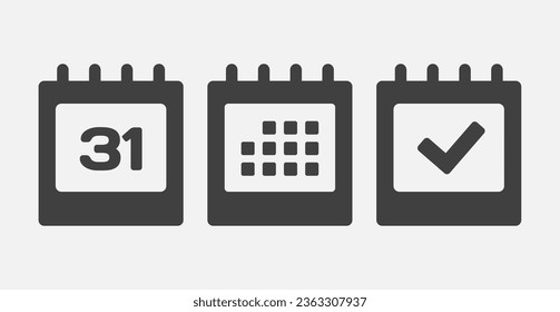 Stellen Sie Vektorsymbol-Kalender - Tag 31, markieren fertig, Agenda-App. Markieren Sie Business, Deadline, Datumssymbol. Piktogramm ja, Erfolg, Prüfung, Genehmigung, Bestätigung und Erinnerung. Datumsschema