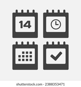 Stellen Sie Vektorsymbol-Kalender - Tag 14, markieren fertig, Agenda-App, Timer. Markieren Sie Business, Deadline, Datumssymbol. Piktogramm ja, Erfolg, Prüfung, Genehmigung, Bestätigung und Erinnerung. Zeit, Countdown und Erinnerung