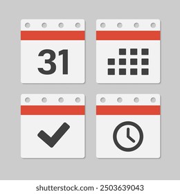 Set vector icons page calendar - day 13, mark done, agenda app, timer. Mark business, deadline, date icon. Pictogram yes, success, check, approved, confirm and reminder. Time, countdown and reminder