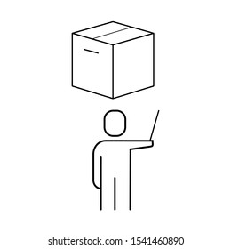 Set of vector icons with people with a pointing stick and a box
