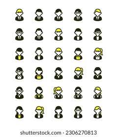 Set of vector icons of people working in an office