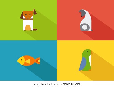 Set of vector icons with pets.