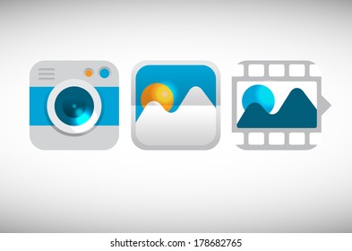 Set of vector icons of photo camera in flat style