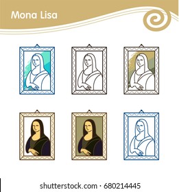 Conjunto de iconos vectoriales. La foto de la Mona Lisa de Leonardo da Vinci.