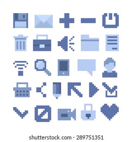 Set of vector icons. Pixel-art style. 