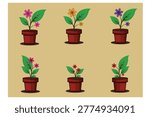 Set of vector icons of plants and pots with white background. Isolated vector art. eps file