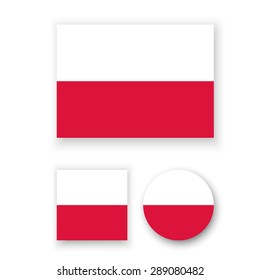 Set of vector icons with Poland flag