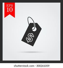 Set of vector icons with price tag, with text on green ribbon