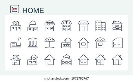 A set of vector icons of real estate, house and buildings from a thin line.