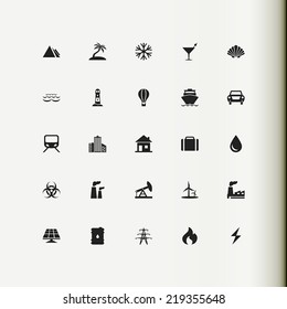 Set of vector icons. Recreation, tourism and industry.