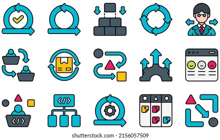 Set Of Vector Icons Related To Agile. Contains Such Icons As Acceptance, Agile, Continuous, Decision Making, Delivery, Development And More.