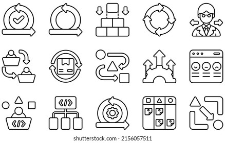 Set Of Vector Icons Related To Agile. Contains Such Icons As Acceptance, Agile, Continuous, Decision Making, Delivery, Development And More.